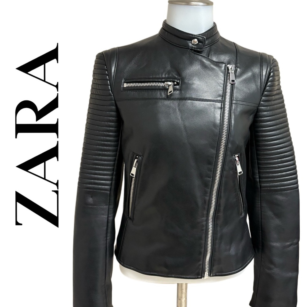 Zara Women's Black Leather Moto Jacket